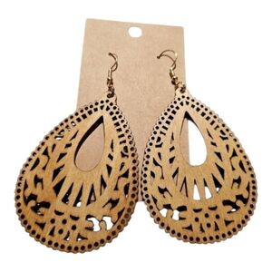 Handmade Wooden Cut Out Teardrop 3.5in Dangle Earrings